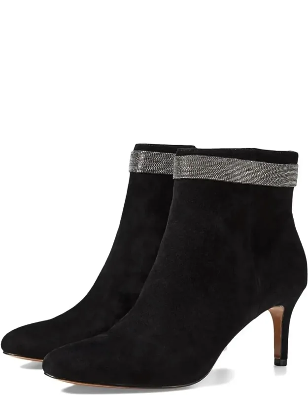 Yori Booties, Black Suede, Pointed Toe, Stiletto Heel