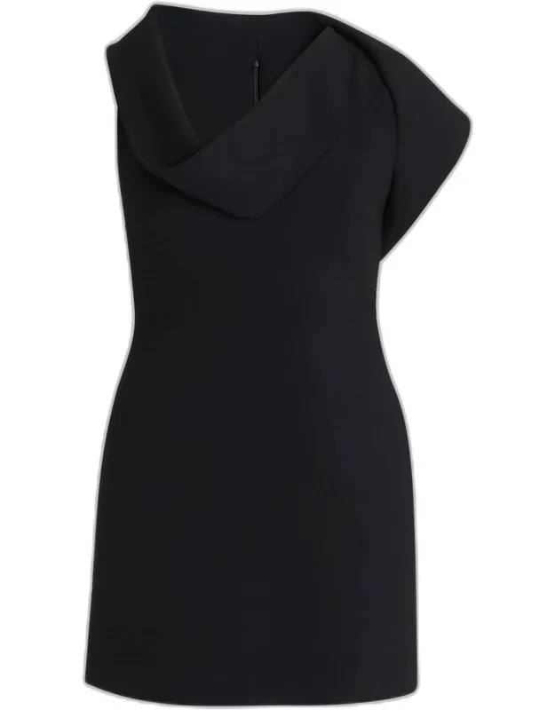 Cowl-neck Stretch Twill Mini Dress
