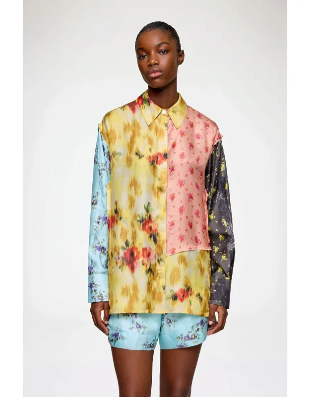 Iced Aqua Shirt In Multi Printed Silk
