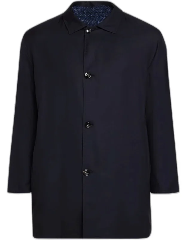 Wool And Silk Birdseye Reversible Raincoat