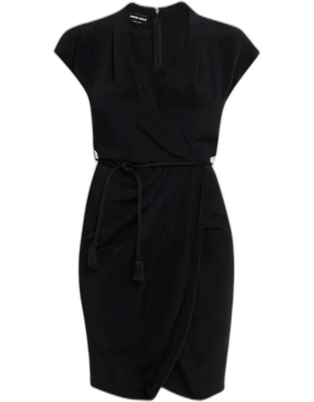 Belted Cap-sleeve Jersey Wrap Dress