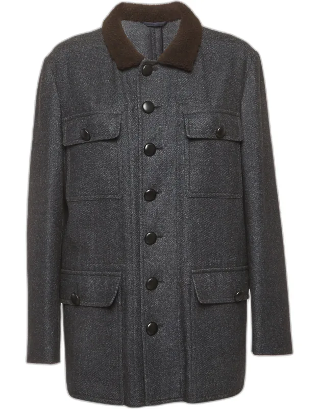 Wool Blend Shearling Collar Coat