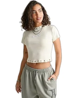 Baya Eyelet Fitted Cropped T-shirt