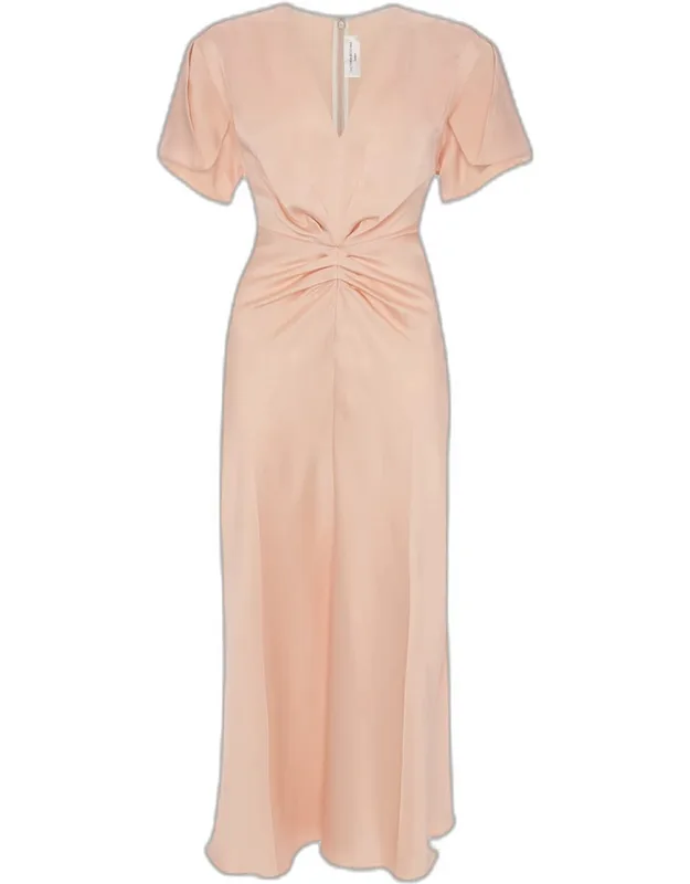 Gathered-waist Satin Midi Dress