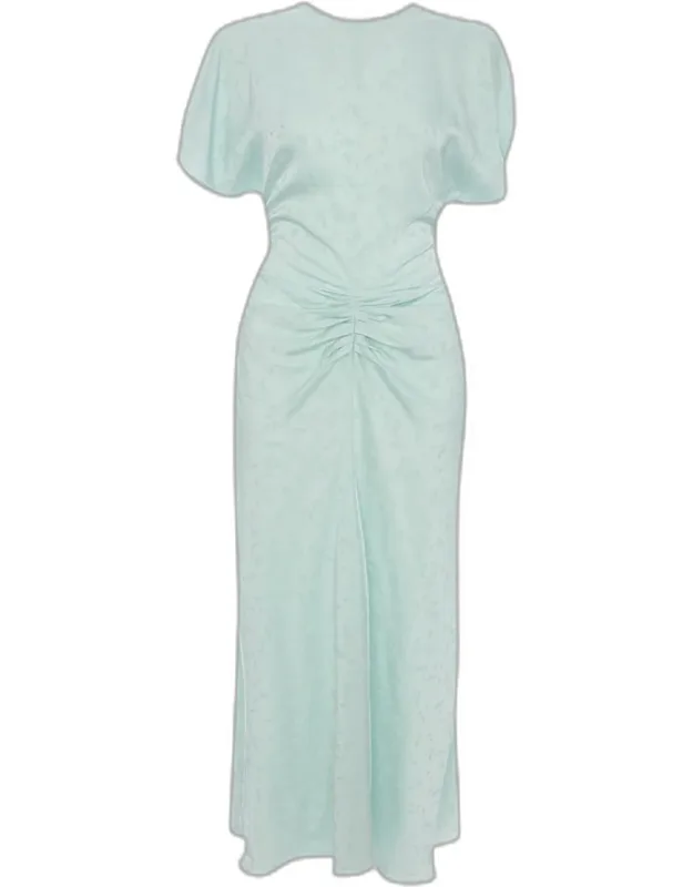 Floral Satin Gathered-waist Maxi Dress
