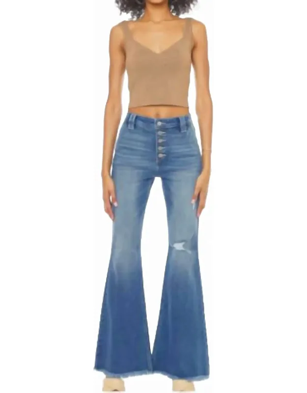 High Rise Exposed Button Flare Jeans
