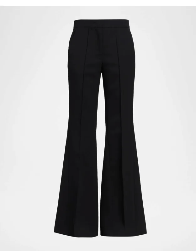 Pintuck Wool Tailored Flared Trousers
