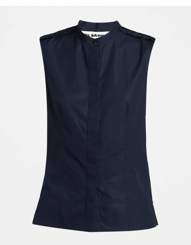 Ruffle-shoulder Sleeveless Button-down Shirt