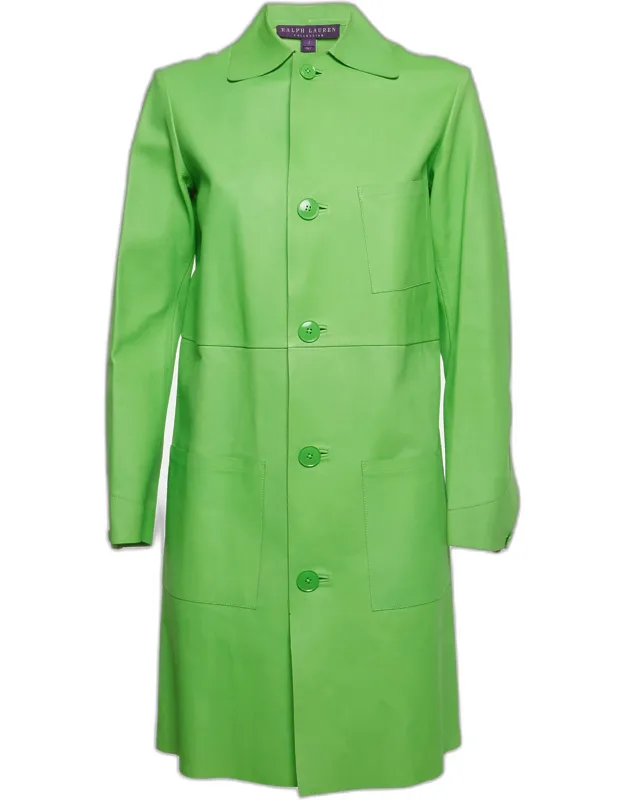 Neon Green Leather Mid-length Coat