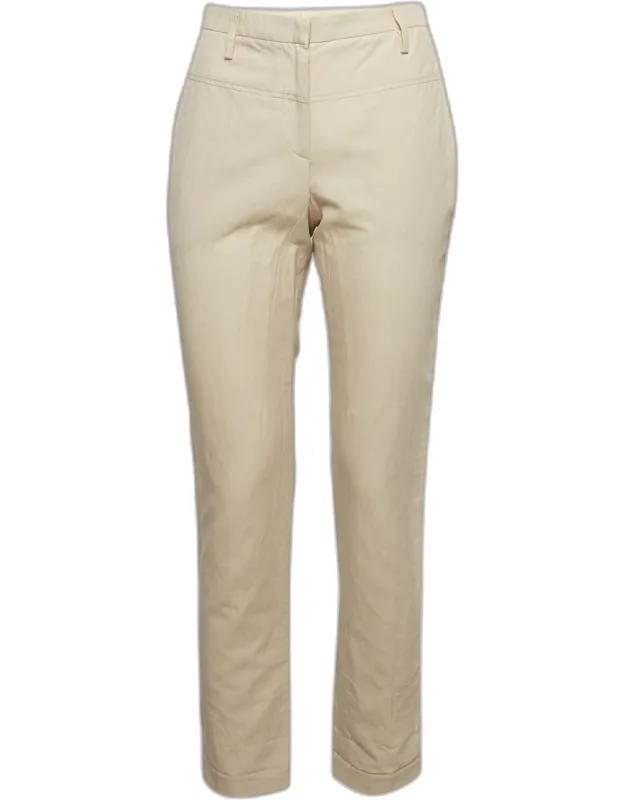 Cream Linen Blend Straight Fit Trousers