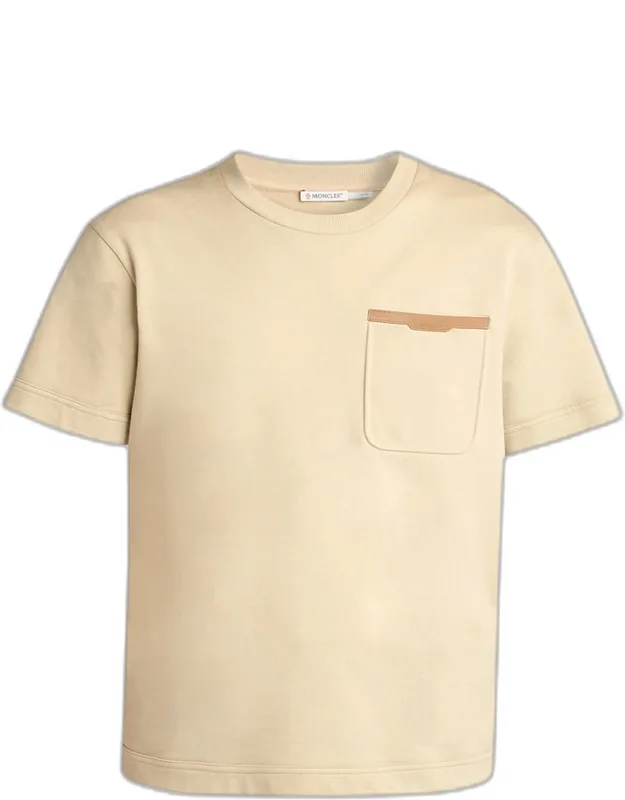 Leather-trim Pocket Cotton T-shirt