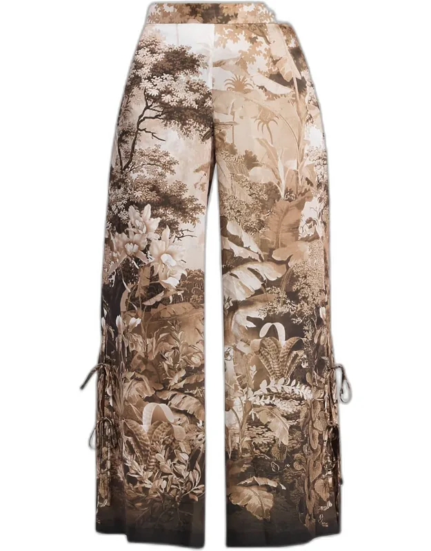 Wide-leg Botanical-print Pants