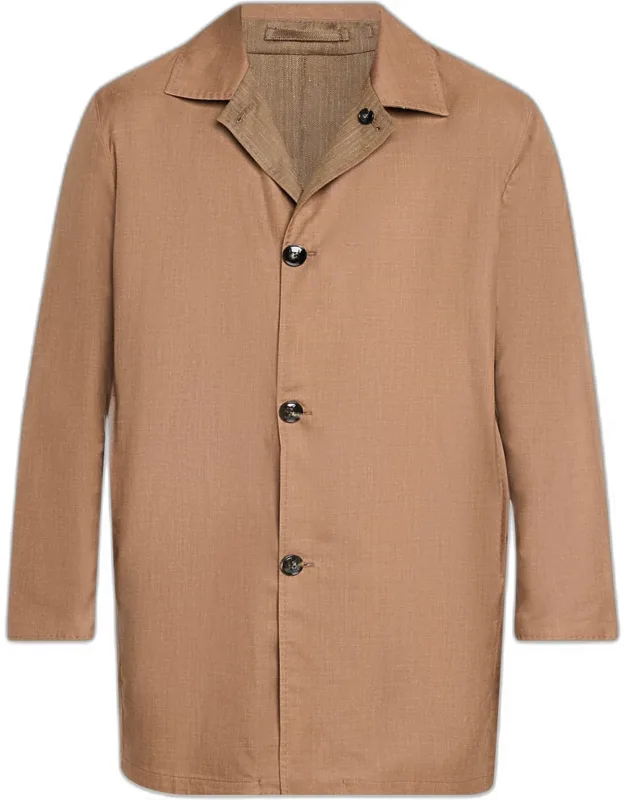 Wool And Silk Herringbone Reversible Raincoat