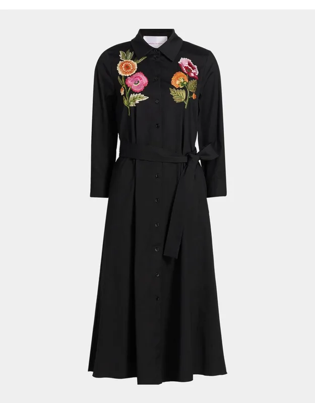 Floral Embroidered 3/4-sleeve Midi Shirtdress