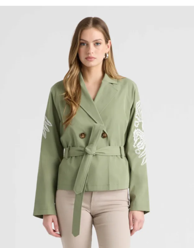 Cropped Trench Coat With Embroideries