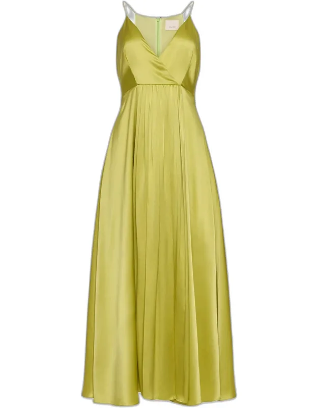 Pleated Satin Midi Dress