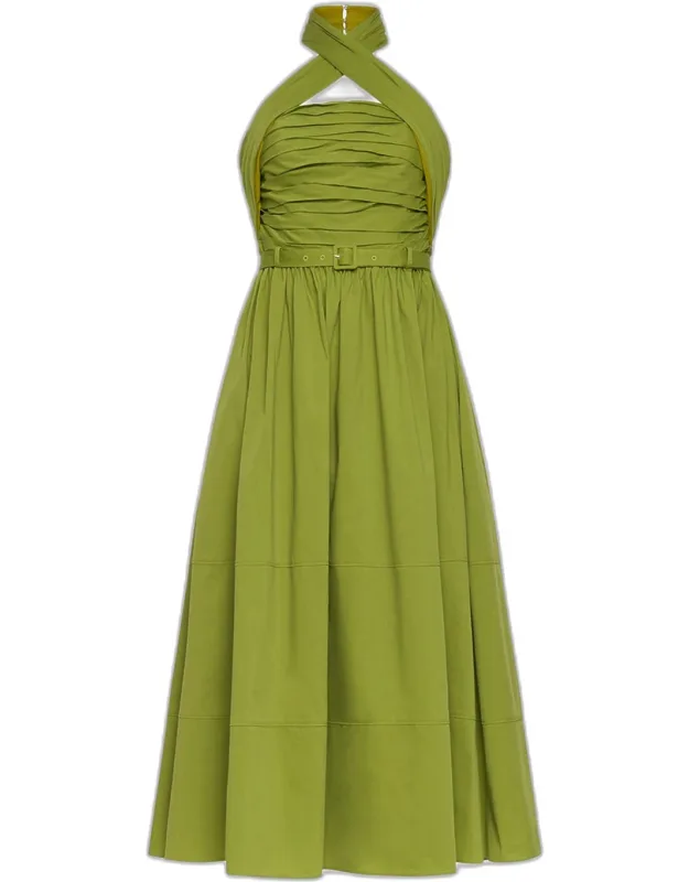Crossover Halter Belted Midi Dress