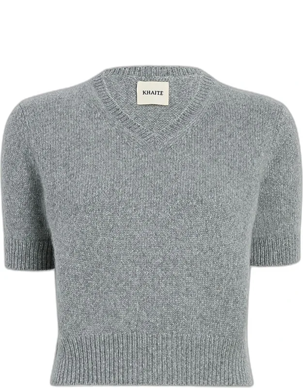 Short-sleeve Cashmere V-neck Sweater