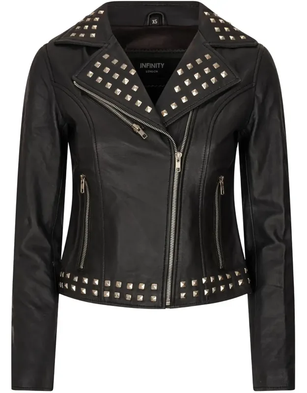 Cross Zip Studded Biker Jacket