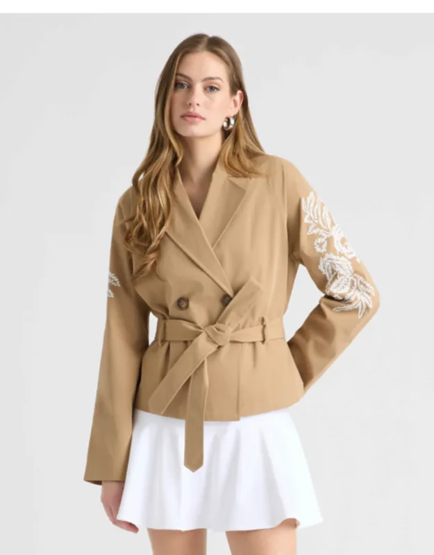 Cropped Trench Coat With Embroideries