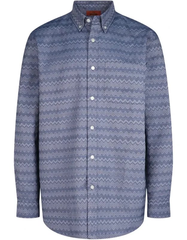 Chevron-pattern Long-sleeve Button-down Shirt