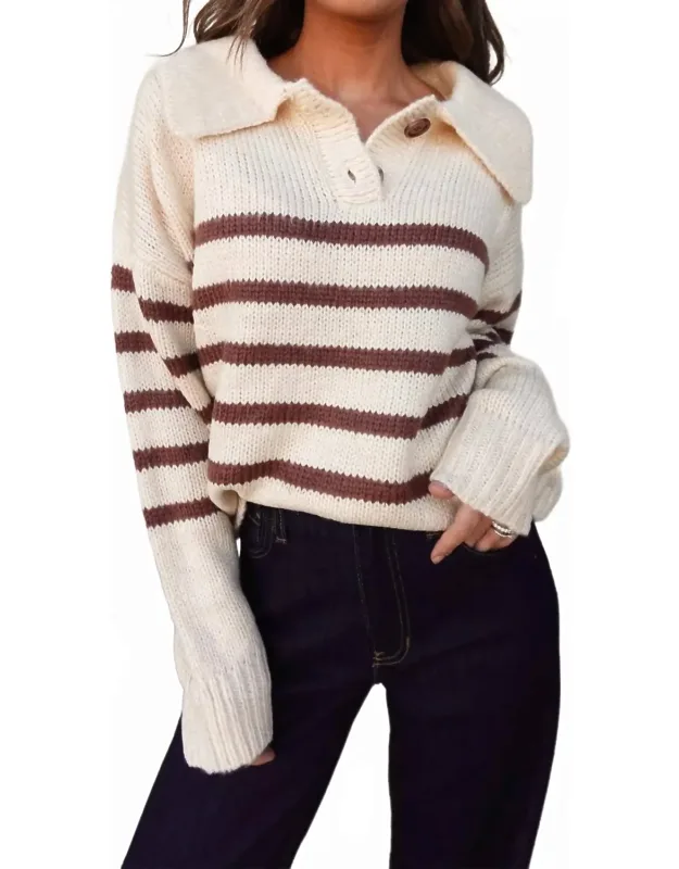 Striped Knit Collared Sweater