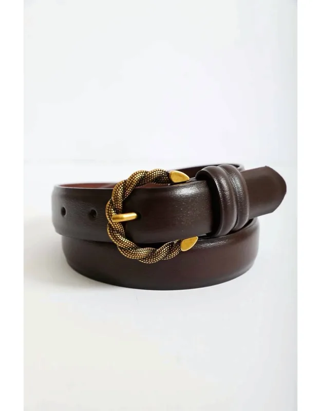 Two Tone Twisted Buckle Leather Belt