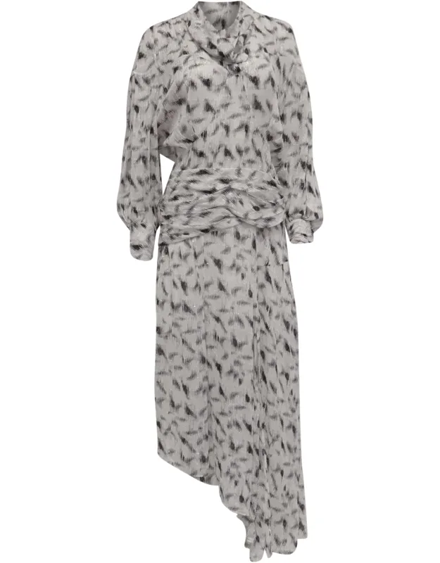 Asymmetric Printed Midi Dress