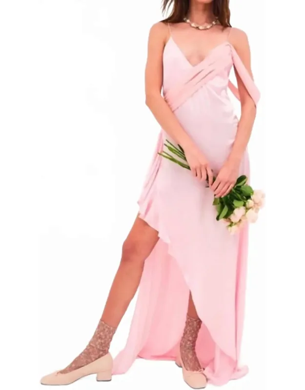 Draped Plunge Neck Asymmetric Maxi Dress