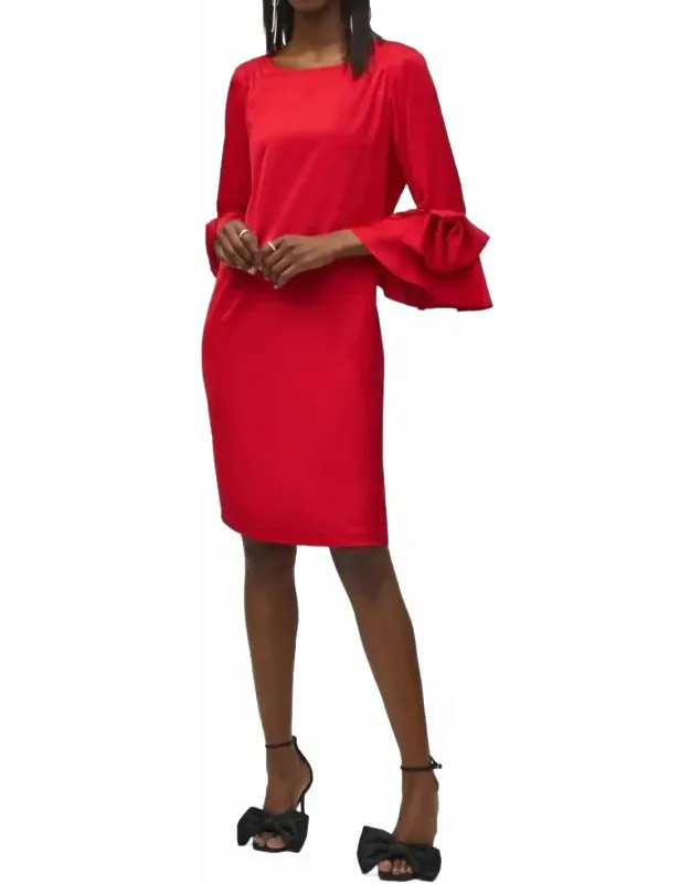 Satin Ruffle Sleeve Straight Dress