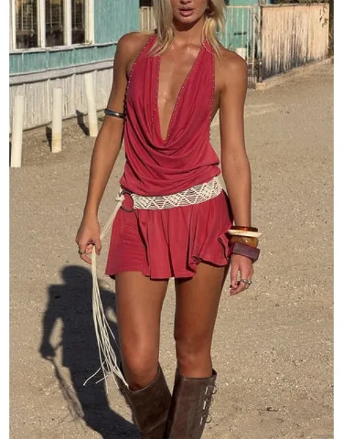 Studded Halter Mini Dress