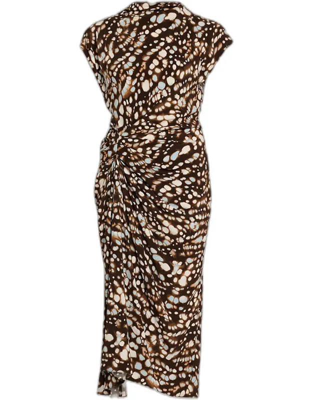 Ruched Viscose Twill Midi Dress