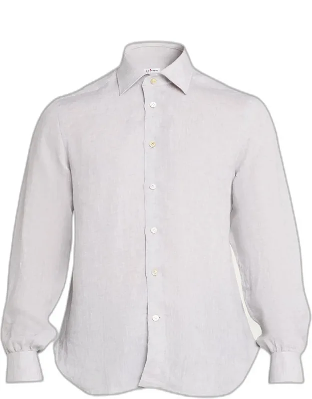 Solid Linen Button-down Shirt With Mother-of-pearl