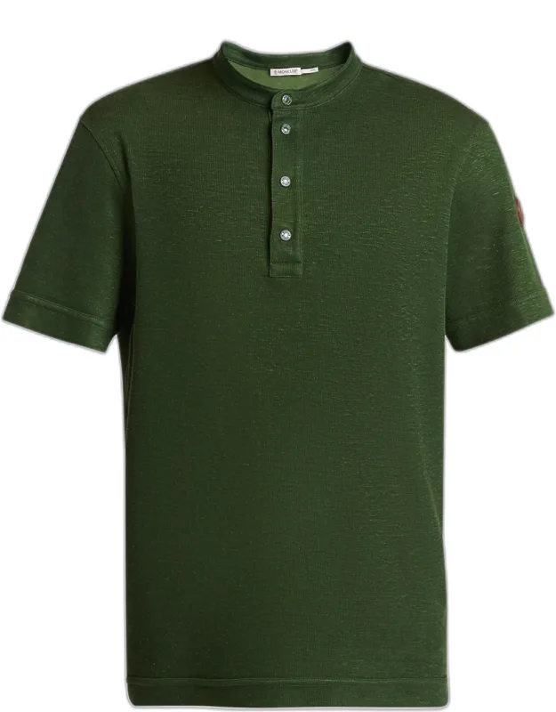 Flax Polo Shirt With Leather Logo