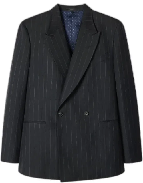 Wool-linen Pinstripe Double-breasted Blazer