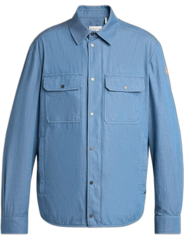 Denim Snap-front Shirt With Leather Patch
