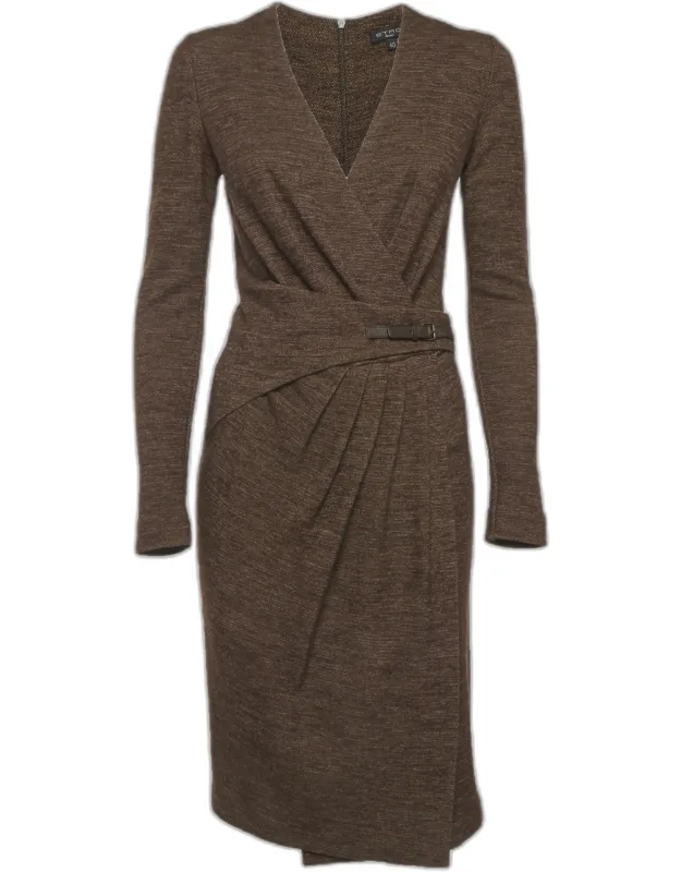 Wool Blend Knit Side Pleated Dress