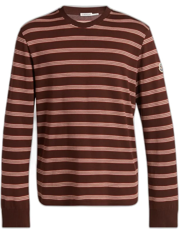 Cotton Triple-stripe Crewneck Long-sleeve T-shirt