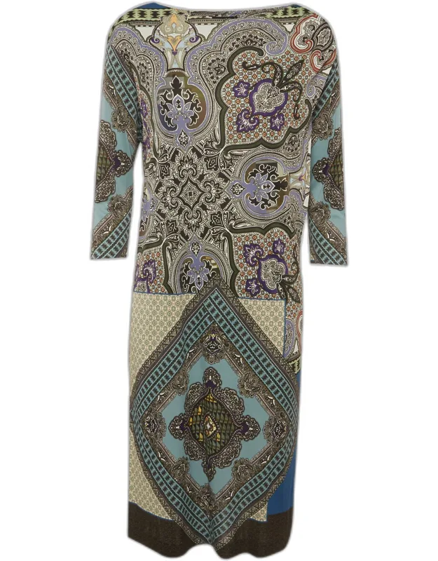 Multicolor Paisley Print Jersey Knit Dress