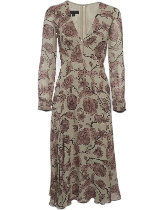 Floral Print Silk Flared Midi Dress