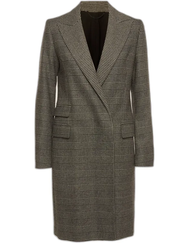 Houndstooth Wool Blend Double Breasted Coat