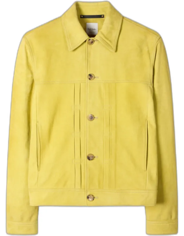 Nubuck Leather Pleated Trucker Jacket