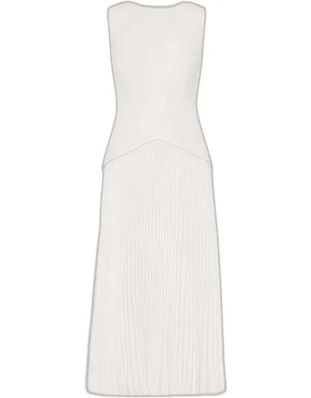 Pleated Drop-waist Midi Dress