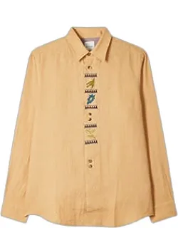 Peach Linen Embroidered Shirt