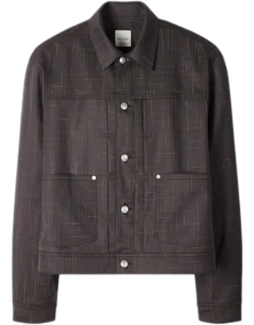 Wool Check Pleated Trucker Jacket