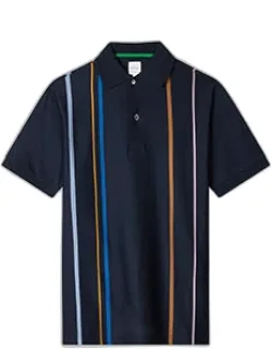 Navy Stripe Cotton Polo Shirt