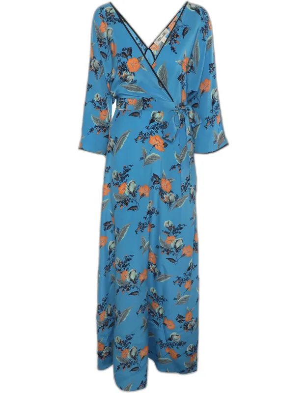 Floral Print Silk Belted Maxi Dress