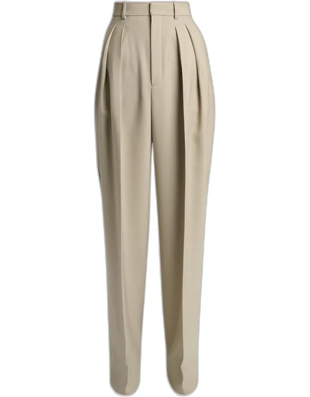 Pleated Wool-silk Canvas Wide-leg Trousers