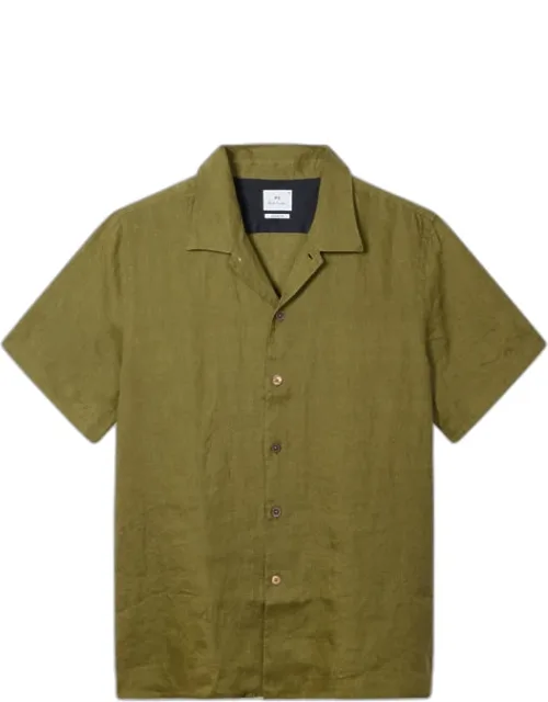 Casual-fit Piece-dyed Khaki Linen Shirt
