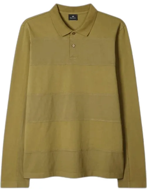 Khaki Block Stripe Rugby Polo Shirt
